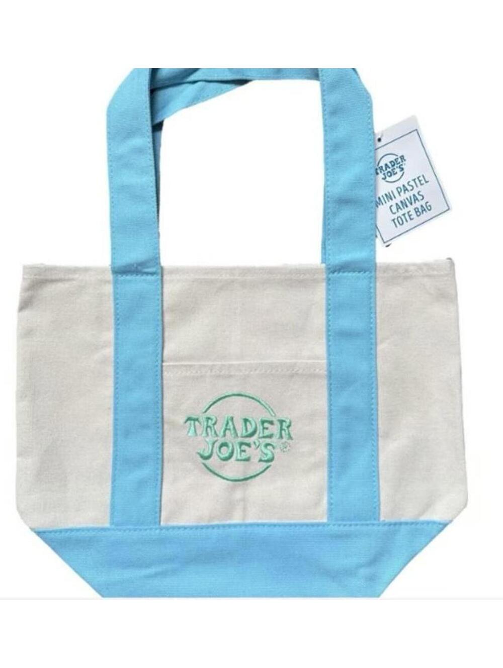 Trader's Joes Mini Pastel Canvas Tote Bag BLUE  NEW!